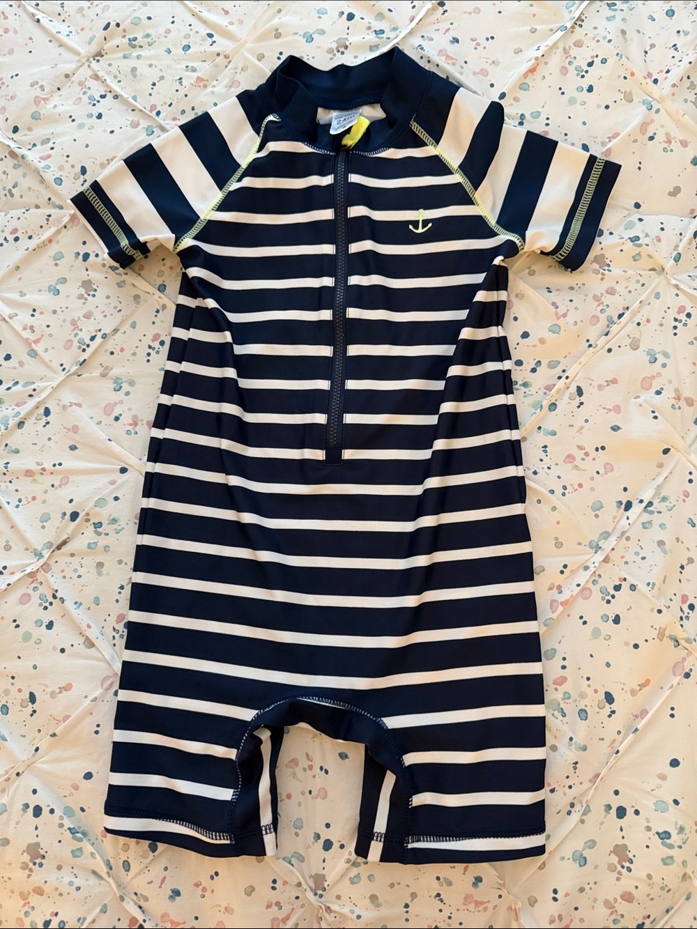 Carter's Navy and White Striped Short-Sleeve One-Piece Swim Sunsuit